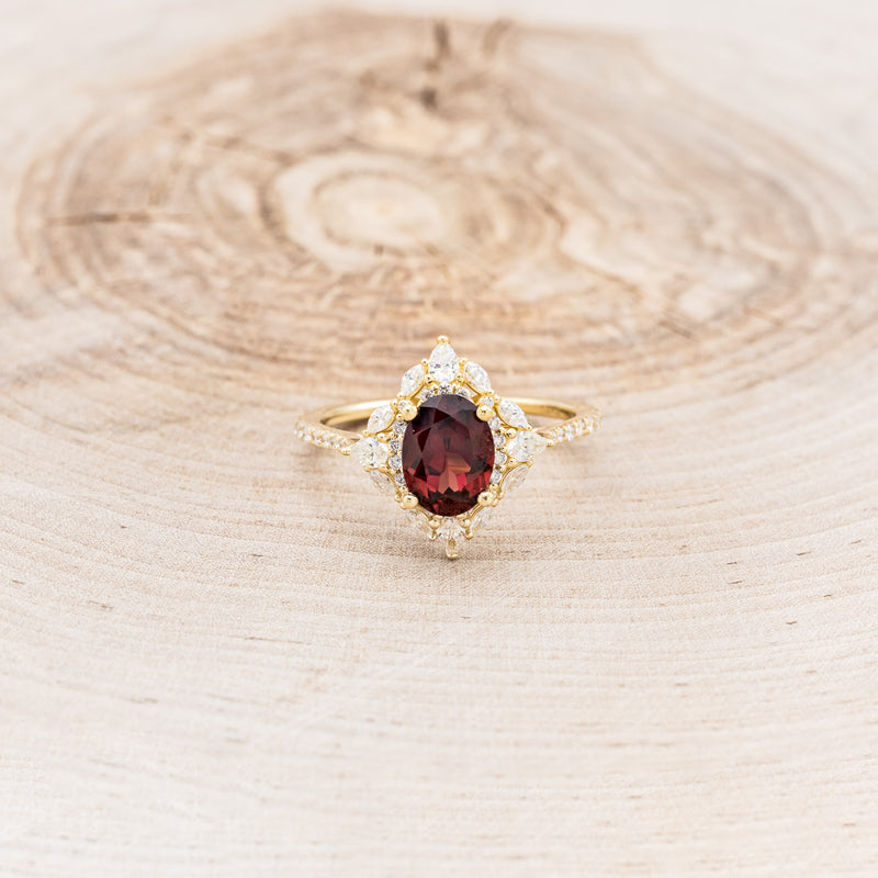 "NORTH STAR" - OVAL GARNET ENGAGEMENT RING WITH DIAMOND HALO & ACCENTS-16