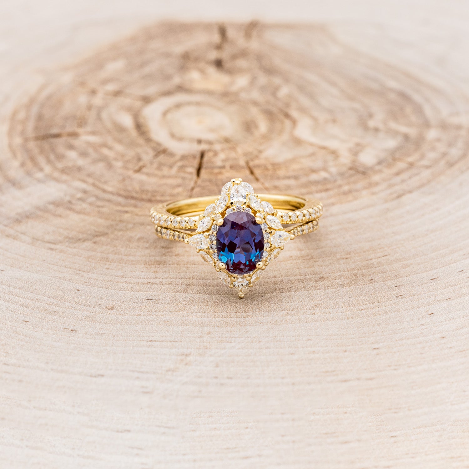 "NORTH STAR" - OVAL LAB-GROWN ALEXANDRITE ENGAGEMENT RING WITH DIAMOND ACCENTS & TRACER-40