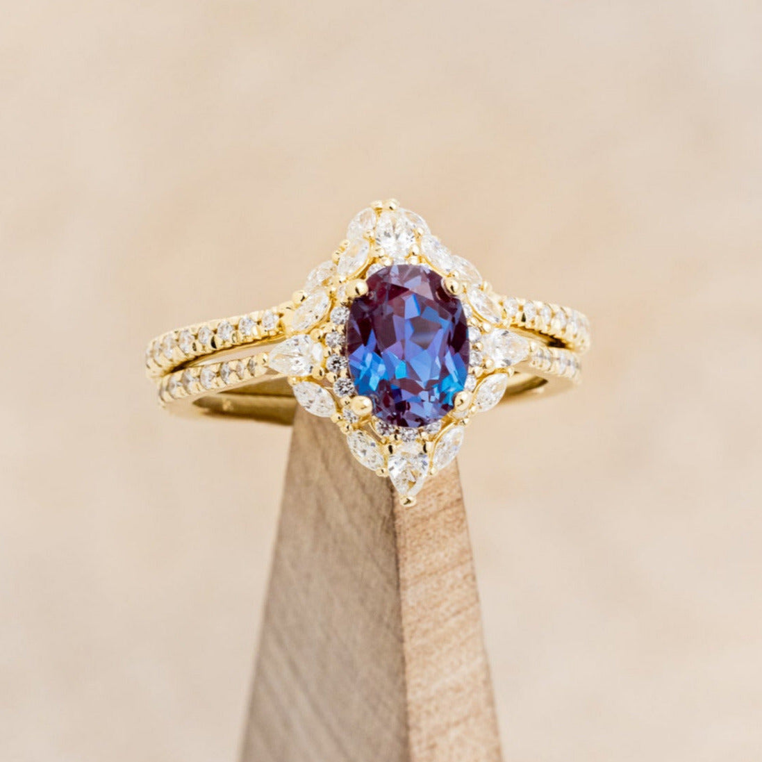 "NORTH STAR" - OVAL LAB-GROWN ALEXANDRITE ENGAGEMENT RING WITH DIAMOND ACCENTS & TRACER-36