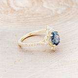 "NORTH STAR" - OVAL MONTANA SAPPHIRE ENGAGEMENT RING WITH DIAMOND HALO & ACCENTS