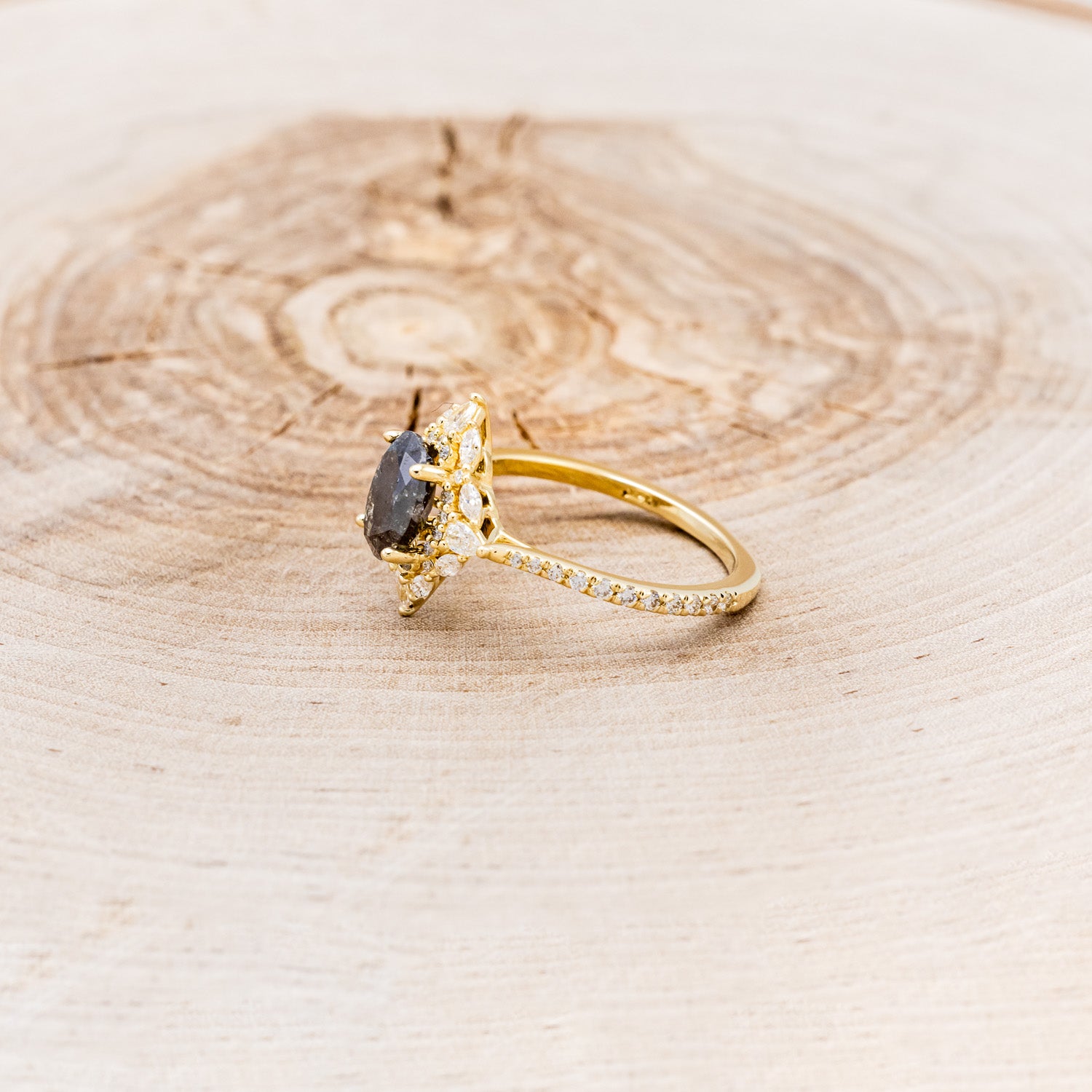 "NORTH STAR" - OVAL SALT & PEPPER DIAMOND ENGAGEMENT RING WITH DIAMOND HALO & ACCENTS-3