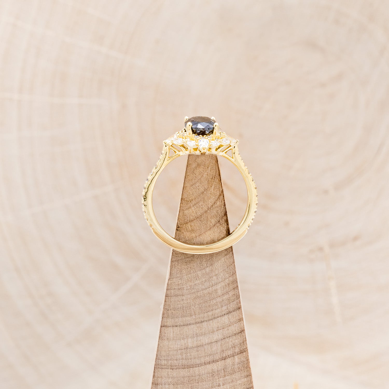 "NORTH STAR" - OVAL SALT & PEPPER DIAMOND ENGAGEMENT RING WITH DIAMOND HALO & ACCENTS-6