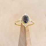 "NORTH STAR" - OVAL SALT & PEPPER DIAMOND ENGAGEMENT RING WITH DIAMOND HALO & ACCENTS - READY TO SHIP