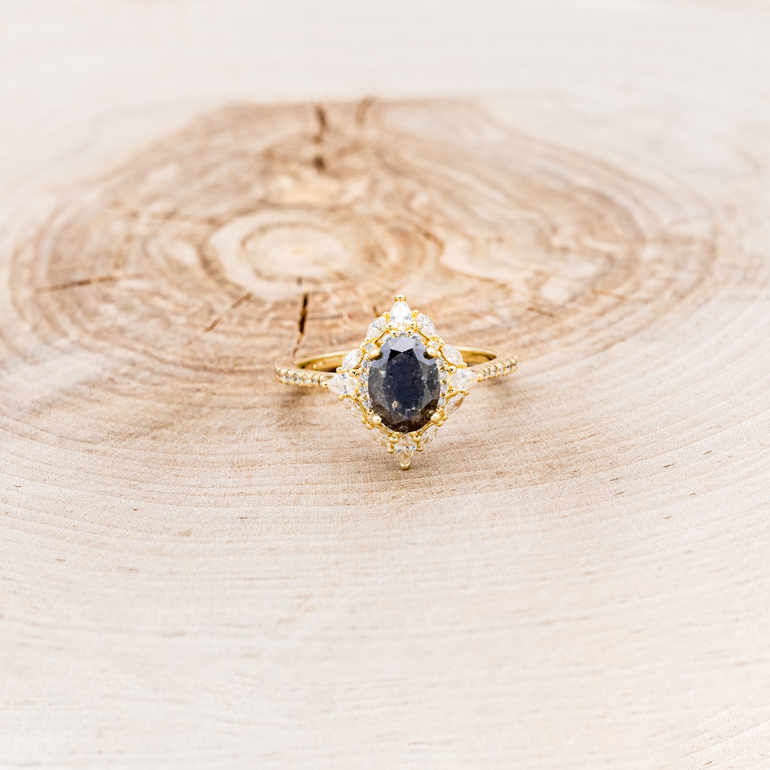 "NORTH STAR" - OVAL SALT & PEPPER DIAMOND ENGAGEMENT RING WITH DIAMOND HALO & ACCENTS-4
