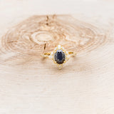 "NORTH STAR" - OVAL SALT & PEPPER DIAMOND ENGAGEMENT RING WITH DIAMOND HALO & ACCENTS - 14K YELLOW GOLD - SIZE 7-4