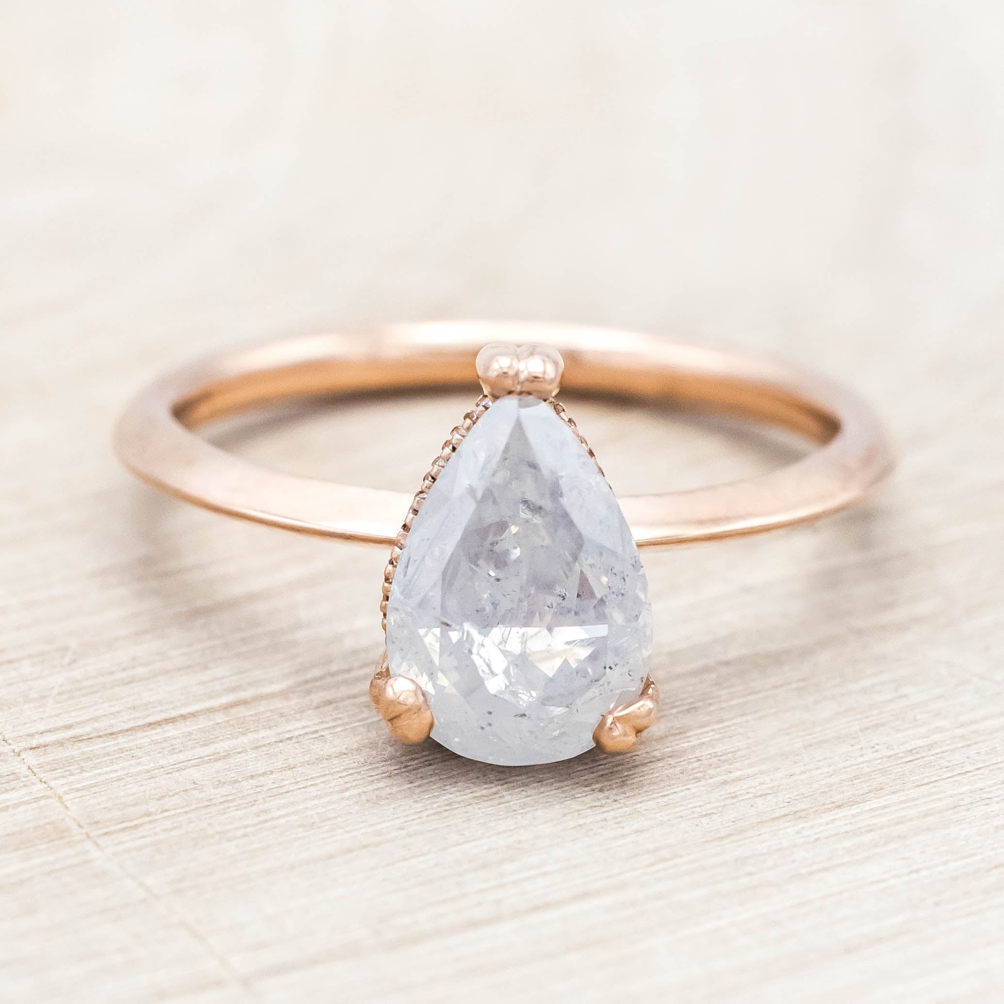 ONE-OF-A-KIND - "SAFIYA" - PEAR CUT SALT & PEPPER DIAMOND ENGAGEMENT RING WITH HIDDEN DIAMOND HALO-Staghead Designs