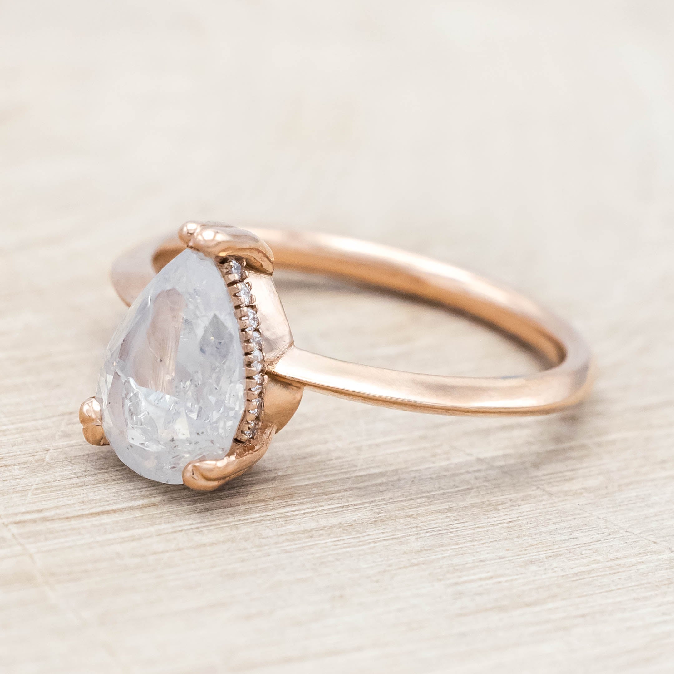 ONE-OF-A-KIND - "SAFIYA" - PEAR CUT SALT & PEPPER DIAMOND ENGAGEMENT RING WITH HIDDEN DIAMOND HALO-Staghead Designs