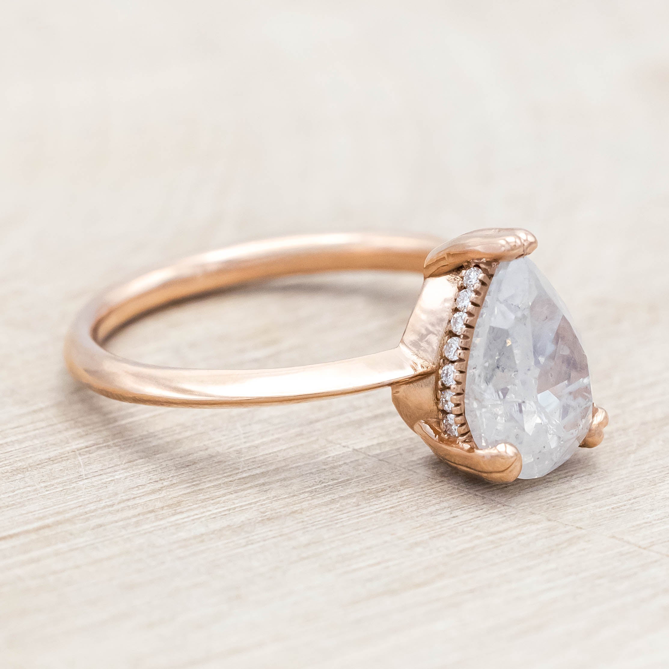 ONE-OF-A-KIND - "SAFIYA" - PEAR CUT SALT & PEPPER DIAMOND ENGAGEMENT RING WITH HIDDEN DIAMOND HALO-Staghead Designs