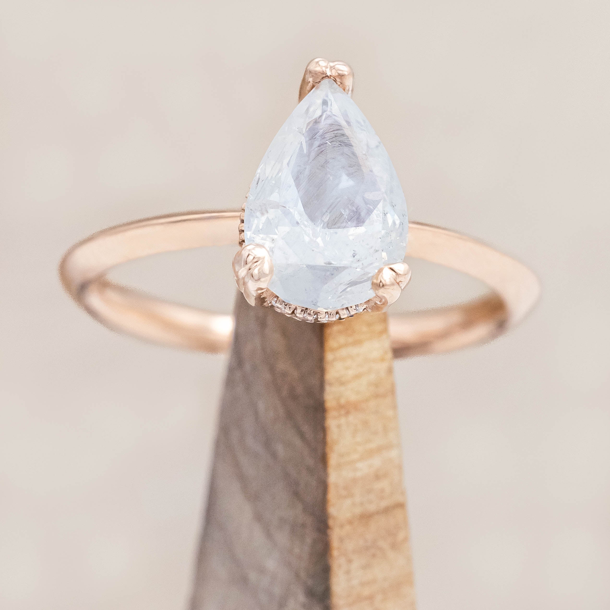 ONE-OF-A-KIND - "SAFIYA" - PEAR CUT SALT & PEPPER DIAMOND ENGAGEMENT RING WITH HIDDEN DIAMOND HALO-Staghead Designs