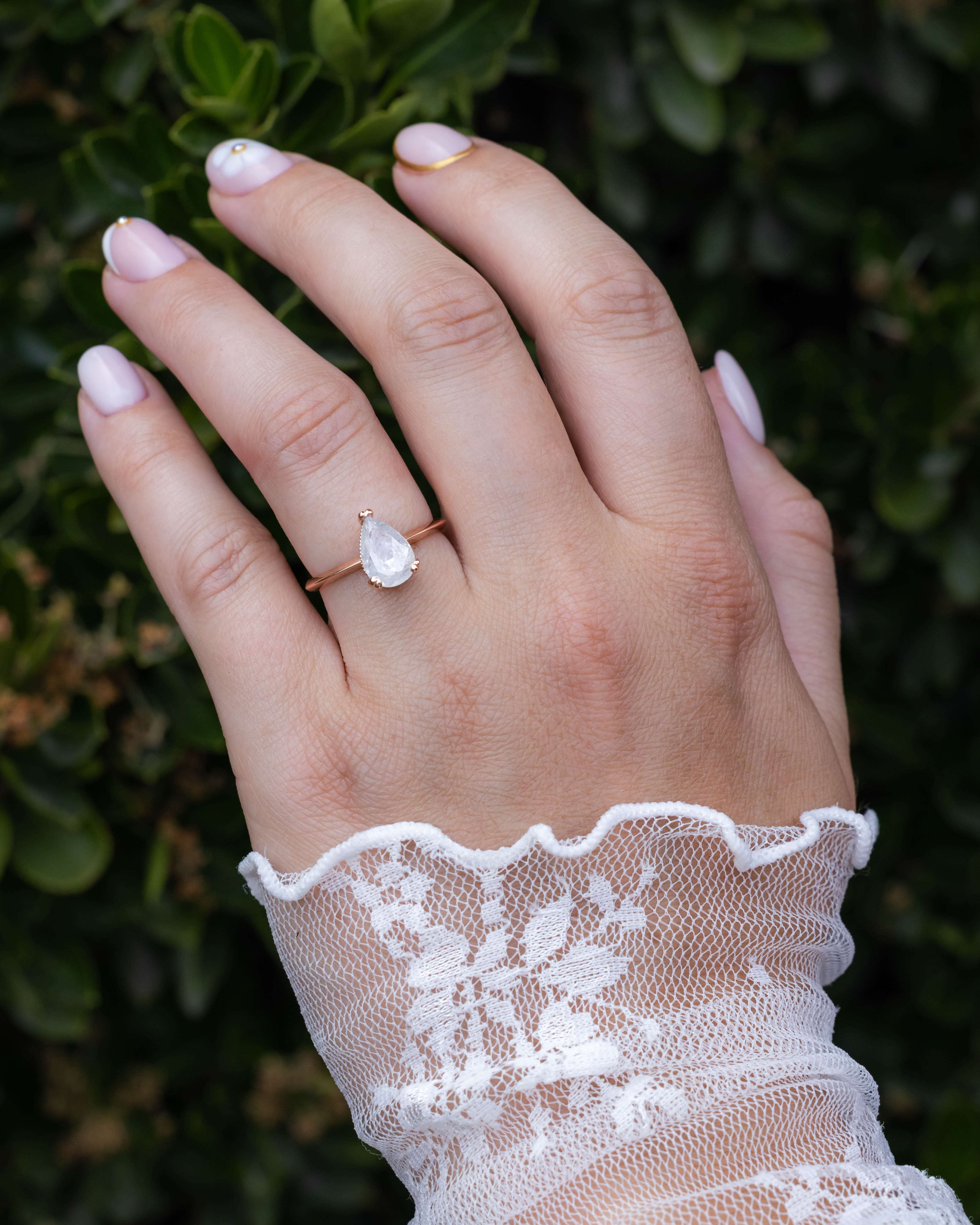 ONE-OF-A-KIND - "SAFIYA" - PEAR CUT SALT & PEPPER DIAMOND ENGAGEMENT RING WITH HIDDEN DIAMOND HALO-Staghead Designs