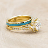 "OPHELIA" - CUSHION CUT MOISSANITE ENGAGEMENT RING WITH TURQUOISE STACKING BAND