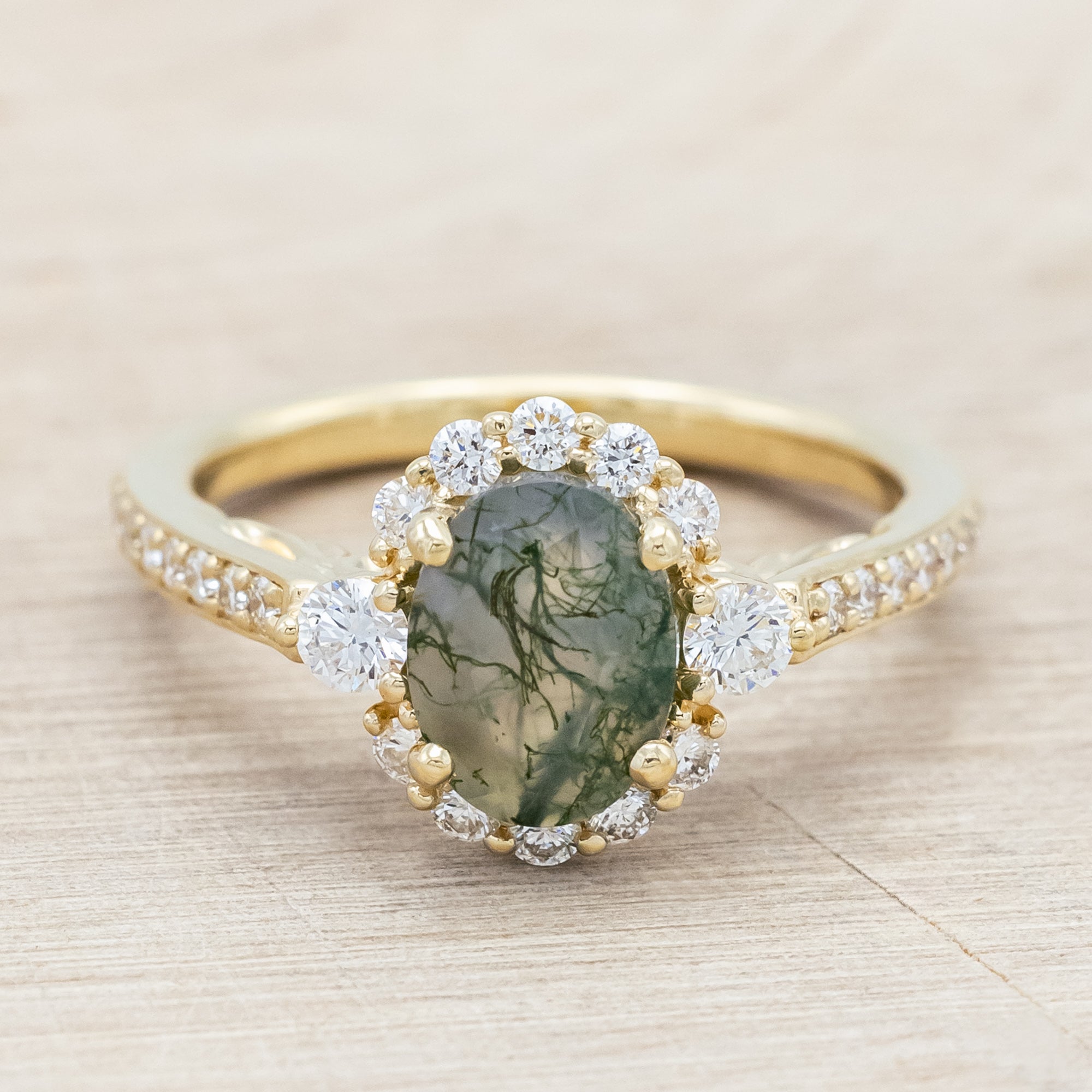 "OPHELIA" - OVAL CUT ENGAGEMENT RING WITH DIAMOND HALO & ACCENTS-Staghead Designs
