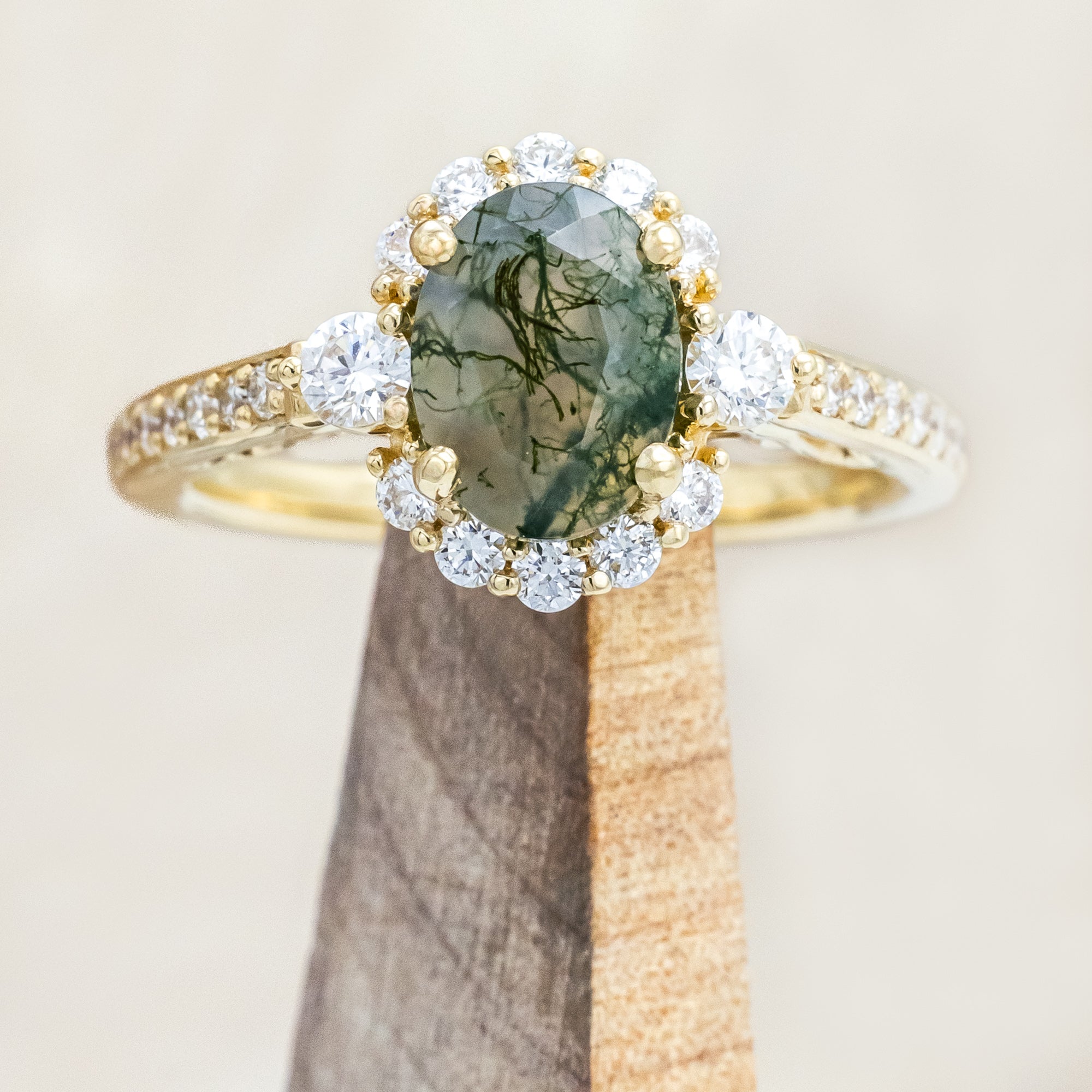 "OPHELIA" - OVAL CUT ENGAGEMENT RING WITH DIAMOND HALO & ACCENTS-Staghead Designs