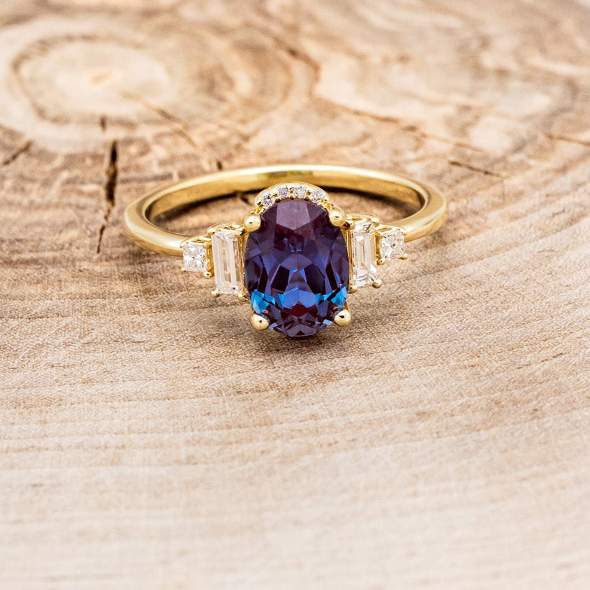 "ORNA" - OVAL LAB-GROWN ALEXANDRITE ENGAGEMENT RING WITH DIAMOND ACCENTS-4