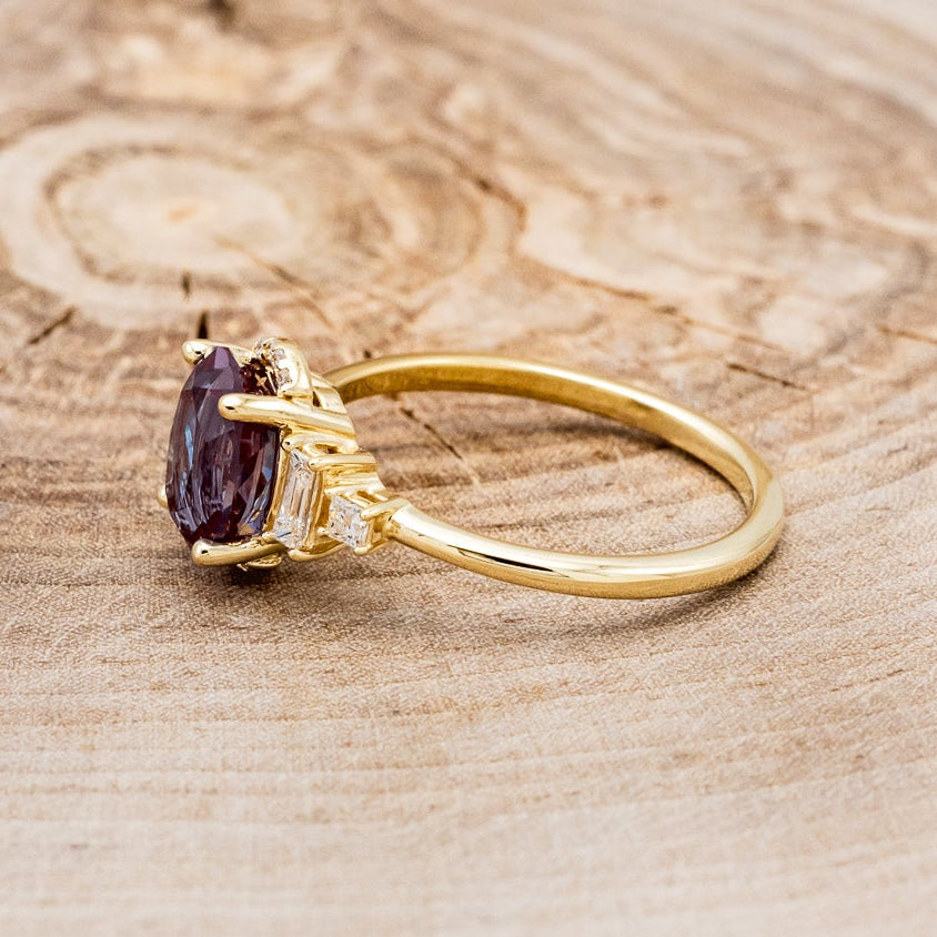 "ORNA" - OVAL LAB-GROWN ALEXANDRITE ENGAGEMENT RING WITH DIAMOND ACCENTS-3