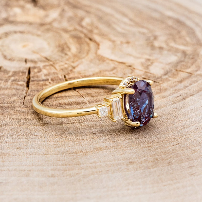 "ORNA" - OVAL LAB-GROWN ALEXANDRITE ENGAGEMENT RING WITH DIAMOND ACCENTS-2
