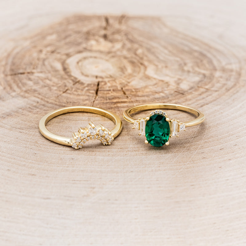 "ORNA" - OVAL LAB-GROWN EMERALD ENGAGEMENT RING WITH DIAMOND ACCENTS & TRACER-5