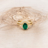 "ORNA" - OVAL LAB-GROWN EMERALD ENGAGEMENT RING WITH DIAMOND ACCENTS & TRACER-4