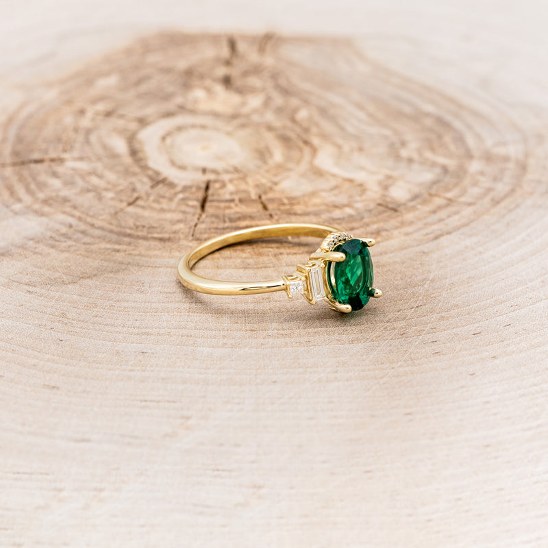 "ORNA" - OVAL LAB-GROWN EMERALD ENGAGEMENT RING WITH DIAMOND ACCENTS & TRACER-7