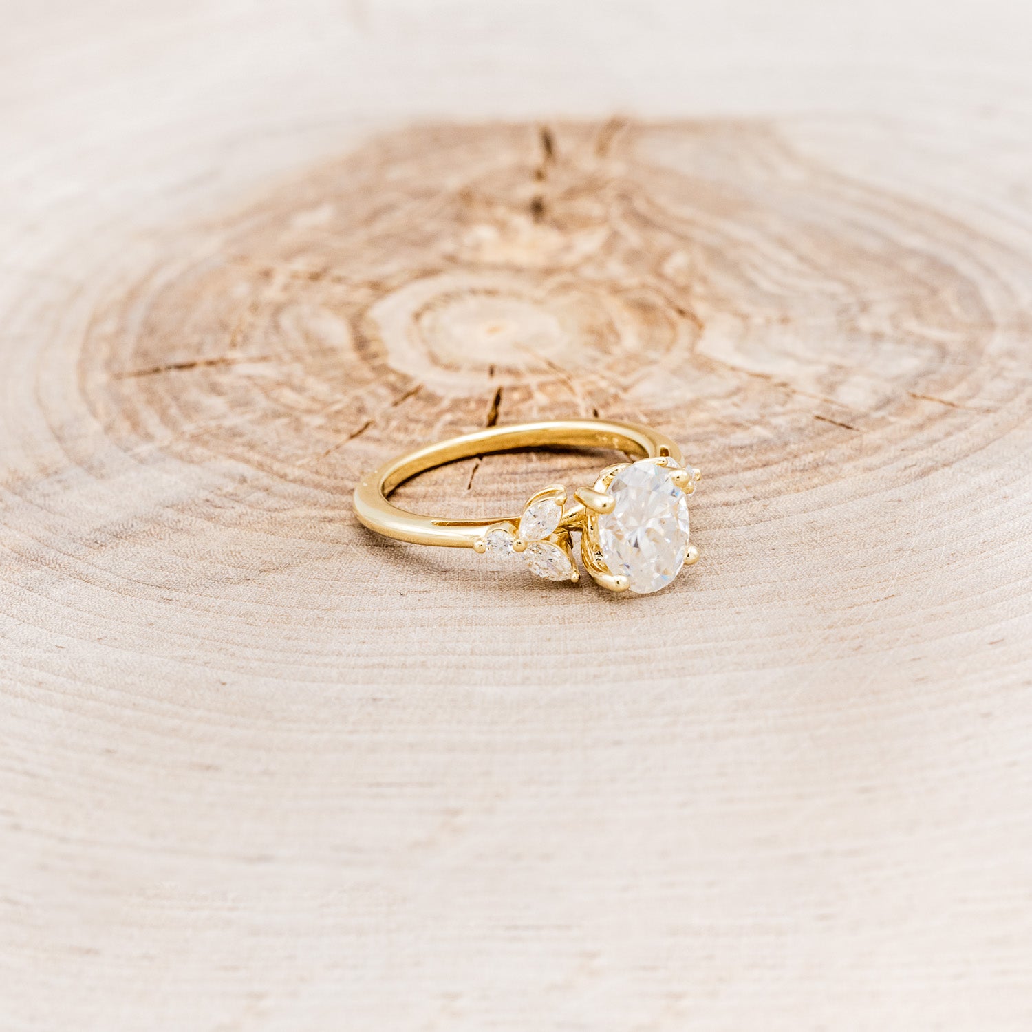 "BLOSSOM" - OVAL MOISSANITE ENGAGEMENT RING WITH LEAF-SHAPED DIAMOND ACCENTS-5