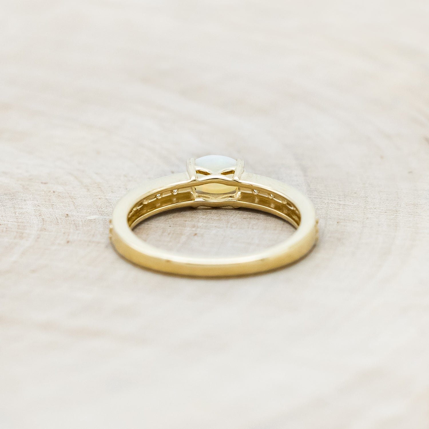 OVAL WHITE OPAL ENGAGEMENT RING WITH DIAMOND ACCENTS-Staghead Designs