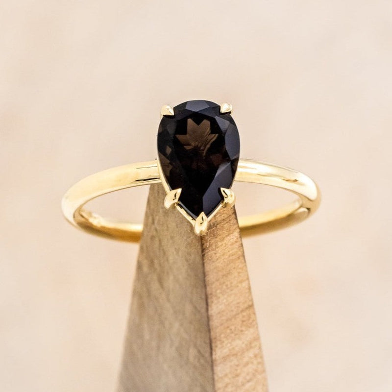 "MAVEN" - CLAW PRONG PEAR-SHAPED SMOKY QUARTZ SOLITAIRE ENGAGEMENT RING