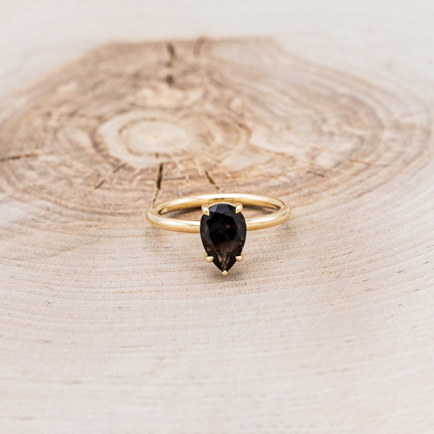 "MAVEN" - CLAW PRONG PEAR-SHAPED SMOKY QUARTZ SOLITAIRE ENGAGEMENT RING-4