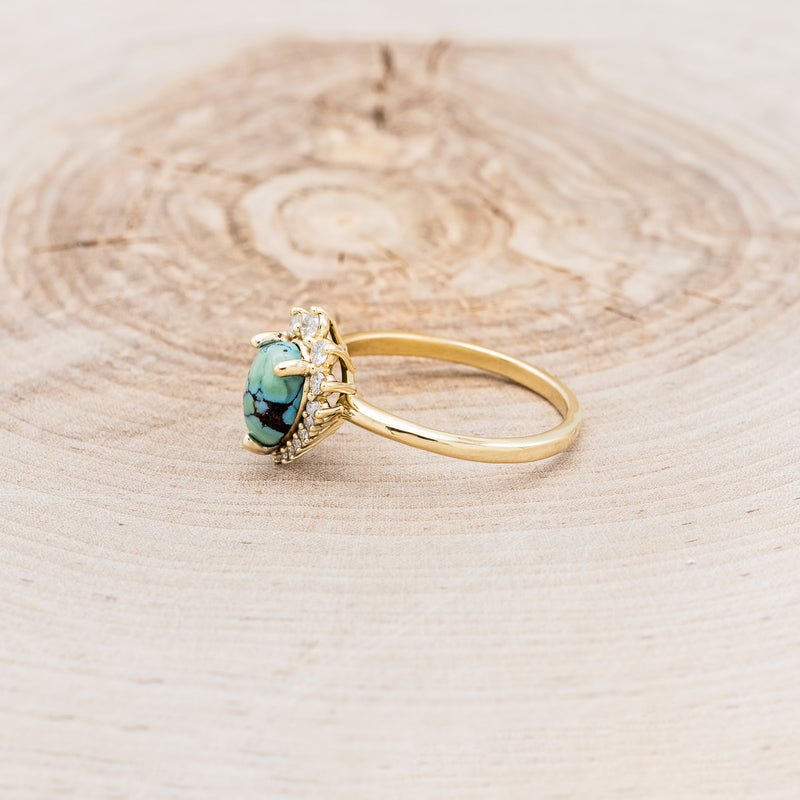 "LAVERNA" - PEAR-SHAPED TURQUOISE ENGAGEMENT RING WITH DIAMOND HALO