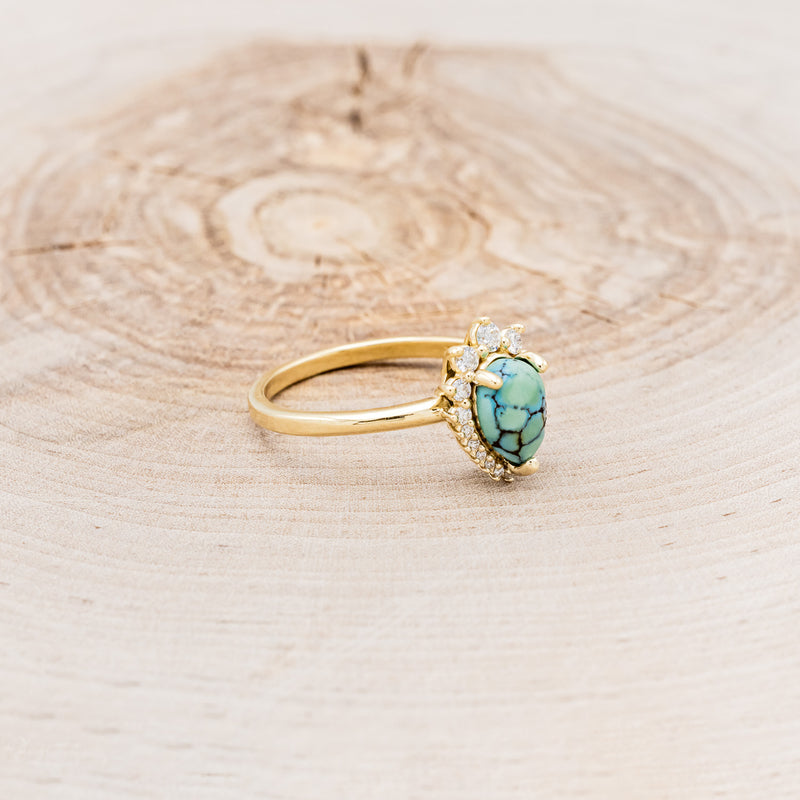 "LAVERNA" - PEAR-SHAPED TURQUOISE ENGAGEMENT RING WITH DIAMOND HALO