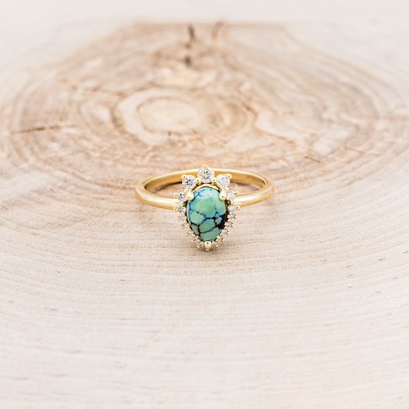 "LAVERNA" - PEAR-SHAPED TURQUOISE ENGAGEMENT RING WITH DIAMOND HALO