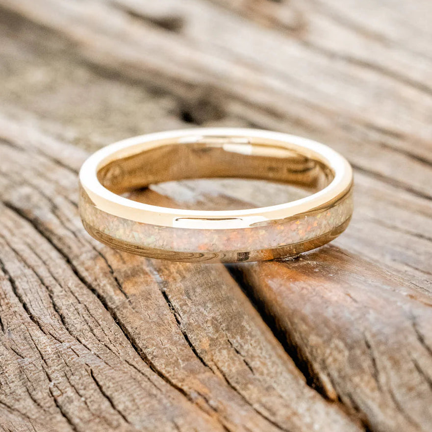 "Eterna" - Fire & Ice Opal Stacking Band - 14K Yellow Gold (4mm) - Size 4 1/2-Staghead Designs