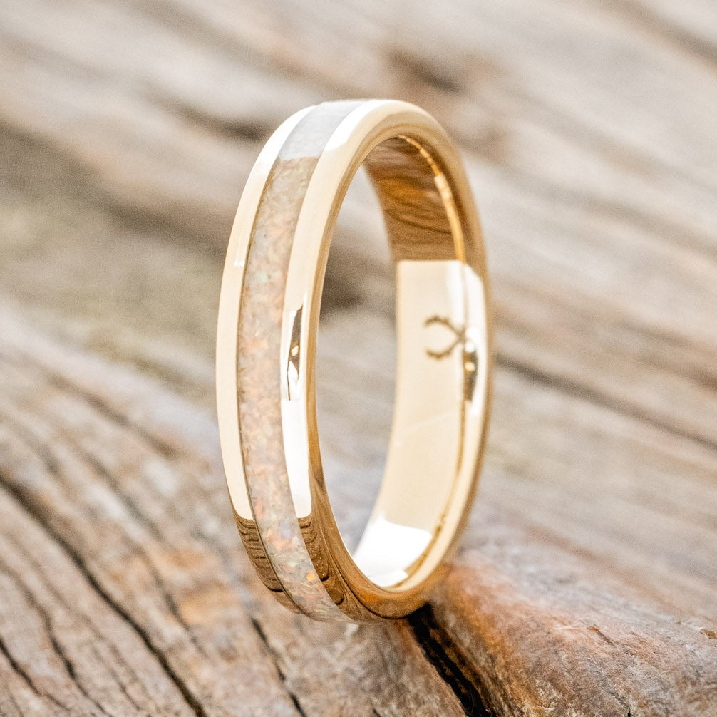 "PERENNA" - FIRE & ICE OPAL 14K GOLD STACKING BAND-7