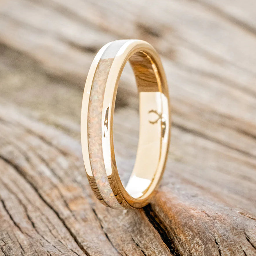"Eterna" - Fire & Ice Opal Stacking Band - 14K Yellow Gold (4mm) - Size 4 1/2-Staghead Designs