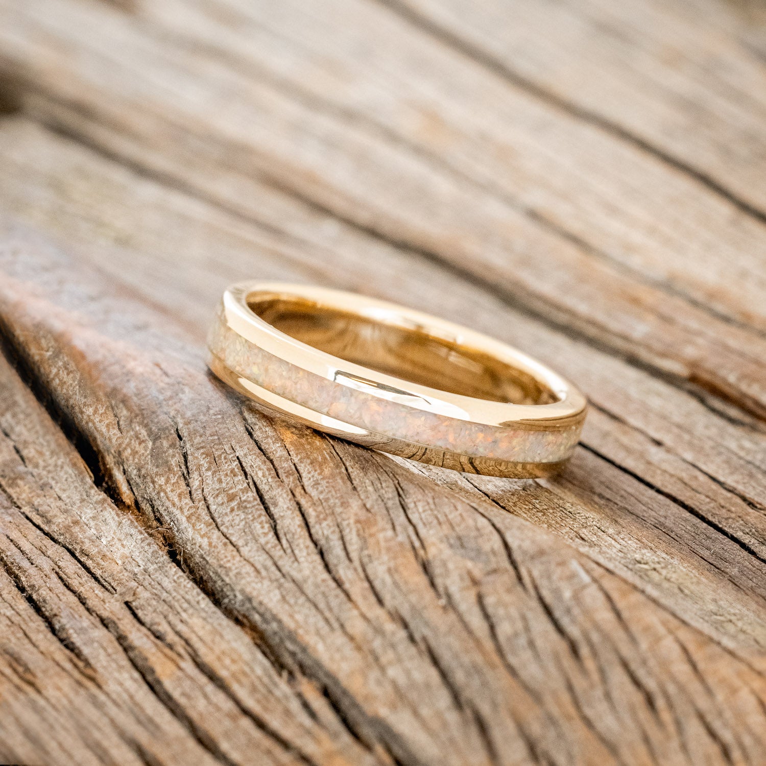 "PERENNA" - FIRE & ICE OPAL 14K GOLD STACKING BAND-8