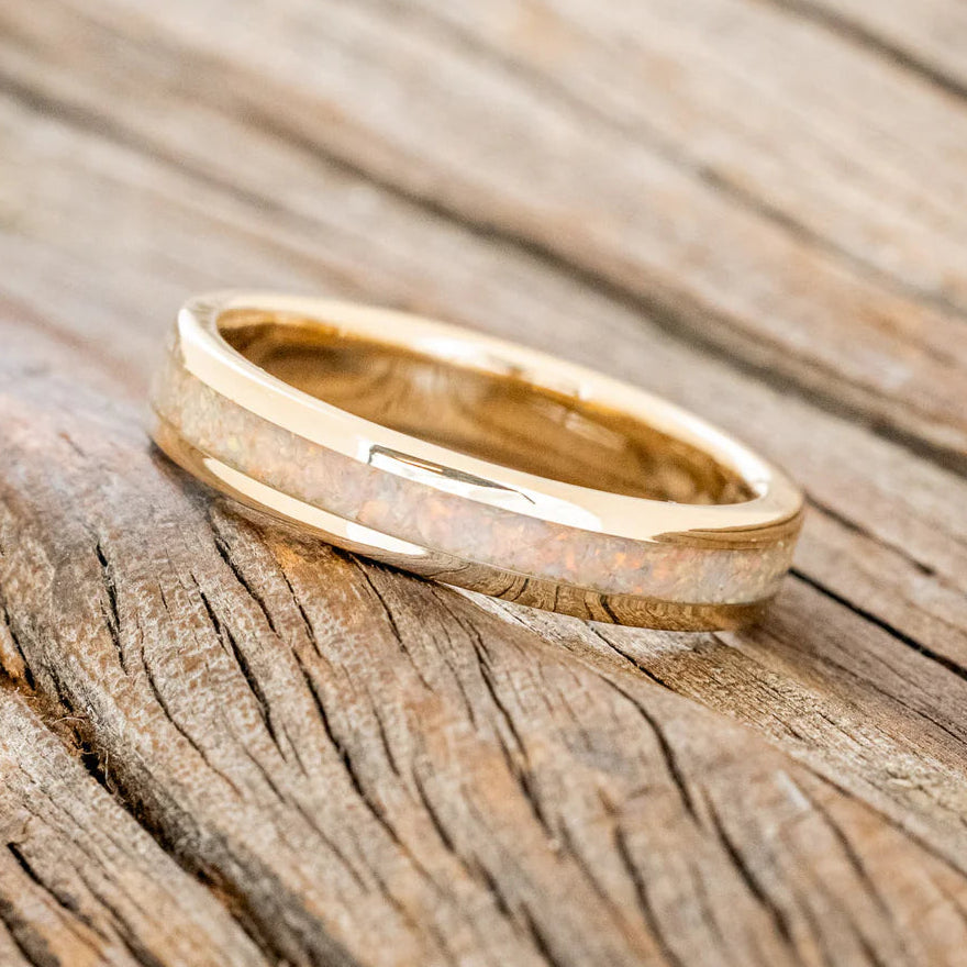 "Eterna" - Fire & Ice Opal Stacking Band - 14K Yellow Gold (4mm) - Size 4 1/2-Staghead Designs