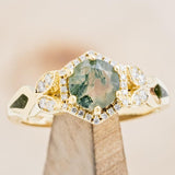 "LUCY IN THE SKY" PETITE - ROUND MOSS AGATE ENGAGEMENT RING WITH DIAMOND HALO, MOSS INLAYS AND DIAMOND TRACER-19