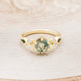 "LUCY IN THE SKY" PETITE - ROUND MOSS AGATE ENGAGEMENT RING WITH DIAMOND HALO, MOSS INLAYS AND DIAMOND TRACER-22