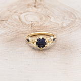 "LUCY IN THE SKY" PETITE - ROUND CUT BLUE GOLDSTONE ENGAGEMENT RING WITH DIAMOND ACCENTS & GOLDSTONE INLAYS-5