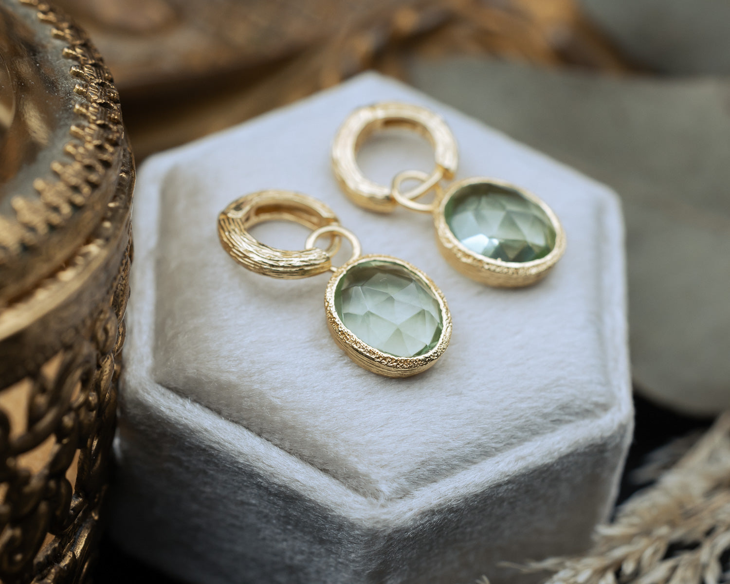 SHADE COLLECTION - 18K GOLD VERMEIL SILVER GREEN AMETHYST EARRINGS - BY JORGE REVILLA-Staghead Designs