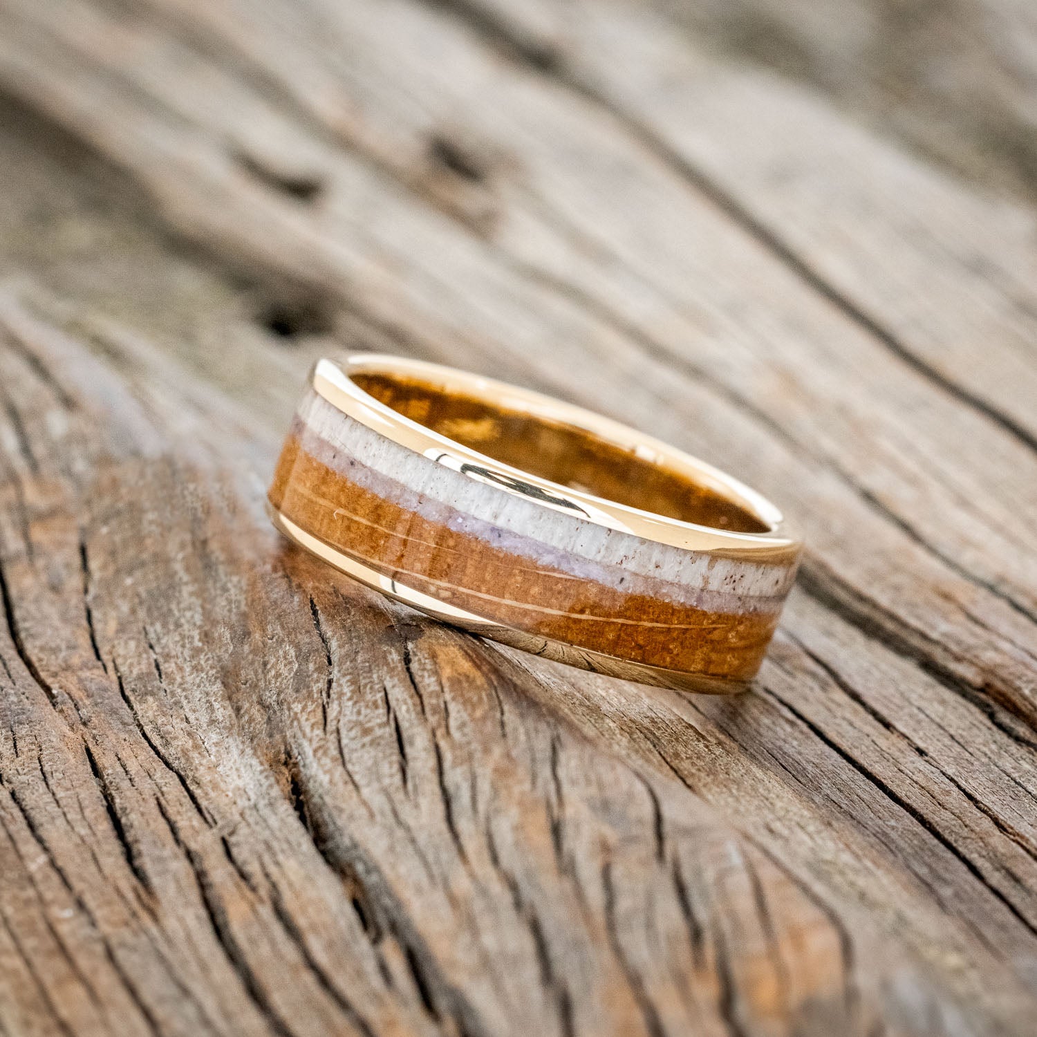 "RAINIER" - CHAROITE STONE, ELK ANTLER & WHISKEY BARREL OAK WEDDING BAND-8