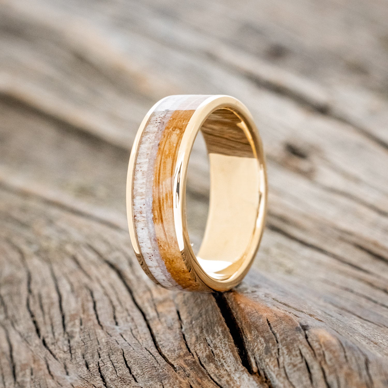 "RAINIER" - CHAROITE STONE, ELK ANTLER & WHISKEY BARREL OAK WEDDING BAND-7