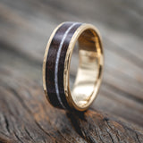 "RAINIER" - DIAMOND DUST & DARK MAPLE WOOD WEDDING RING FEATURING A HAMMERED 14K GOLD BAND-Staghead Designs