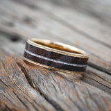 "RAINIER" - DIAMOND DUST & DARK MAPLE WOOD WEDDING RING FEATURING A HAMMERED 14K GOLD BAND-Staghead Designs