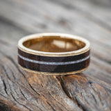 "RAINIER" - DIAMOND DUST & DARK MAPLE WOOD WEDDING RING FEATURING A HAMMERED 14K GOLD BAND-Staghead Designs