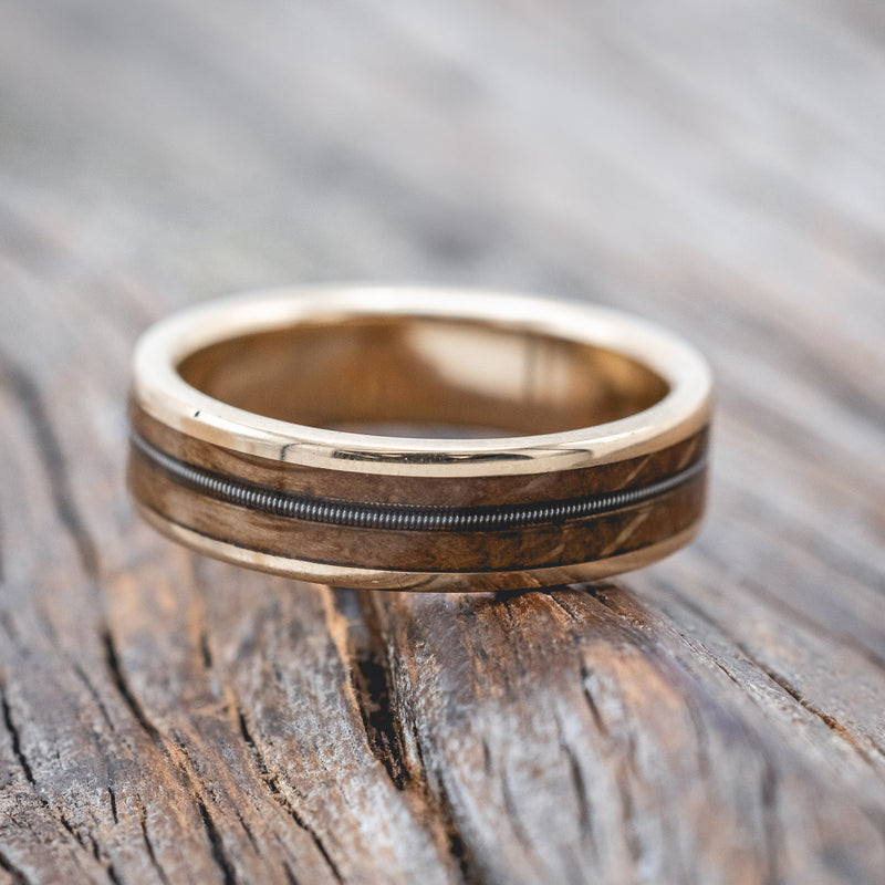 "RAINIER" - GUITAR STRING & WHISKEY BARREL OAK WEDDING RING-Staghead Designs