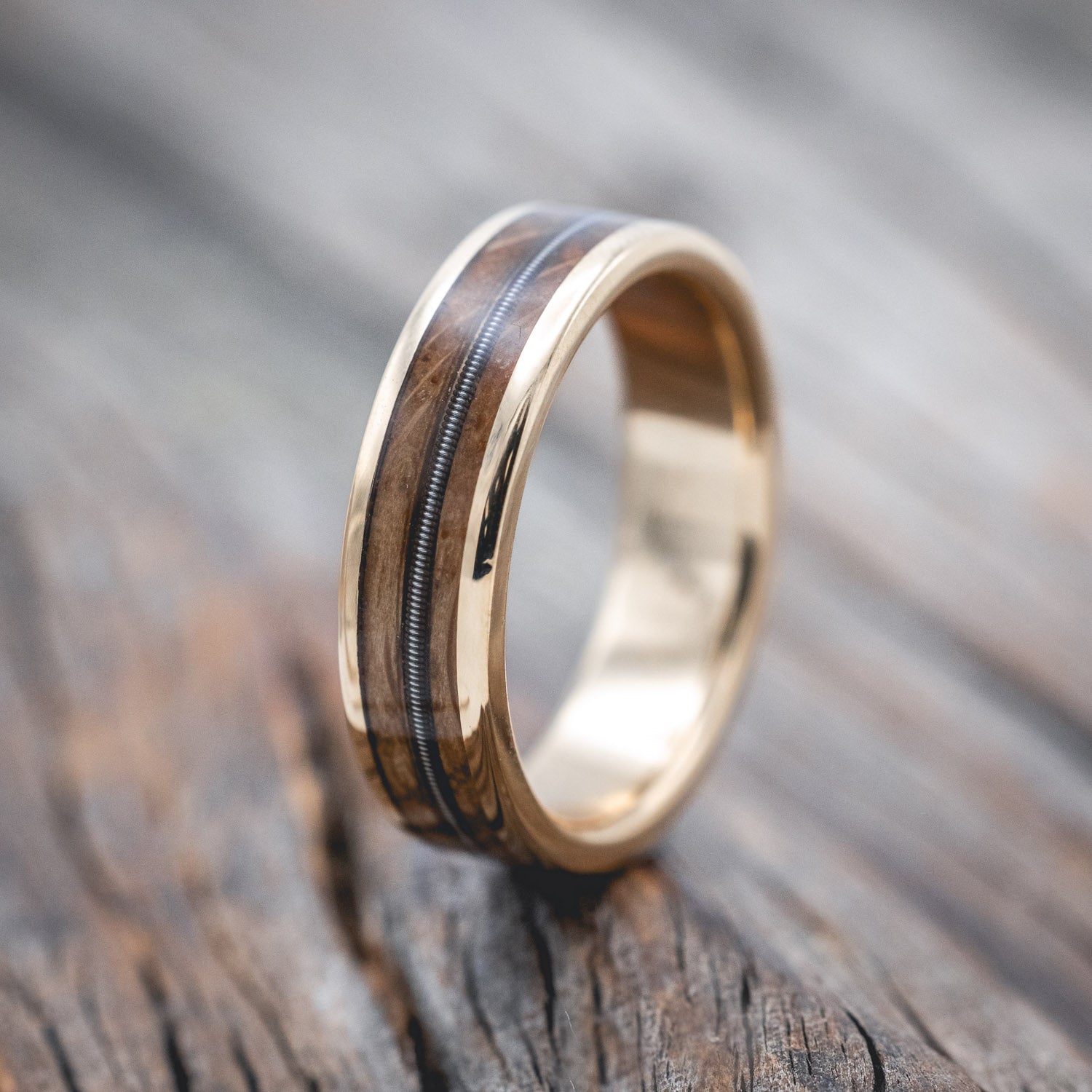 RAINIER - Custom Guitar String & Whiskey Barrel Oak Wedding Ring