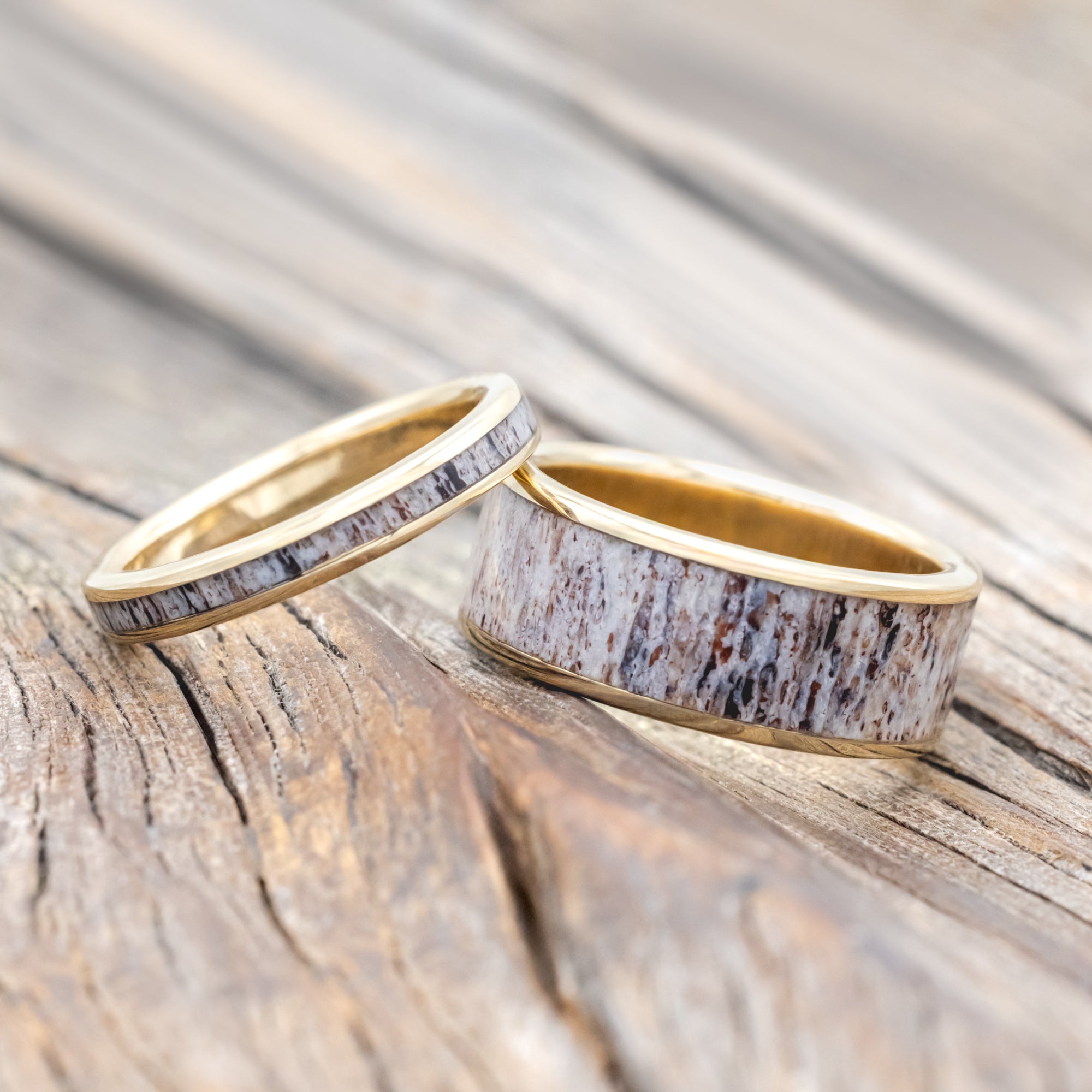 "RAINIER" - MATCHING SET OF ANTLER WEDDING BANDS-Staghead Designs