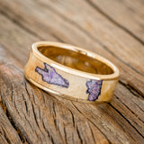 "RAINIER" - BUCKEYE BURL WOOD WITH SUGILITE & OPAL MIX WEDDING RING-2