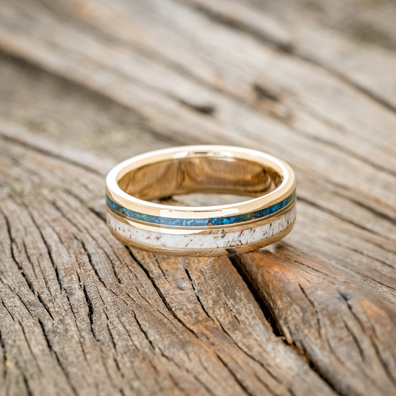 "RAPTOR" - PATINA COPPER & ANTLER WEDDING BAND-3