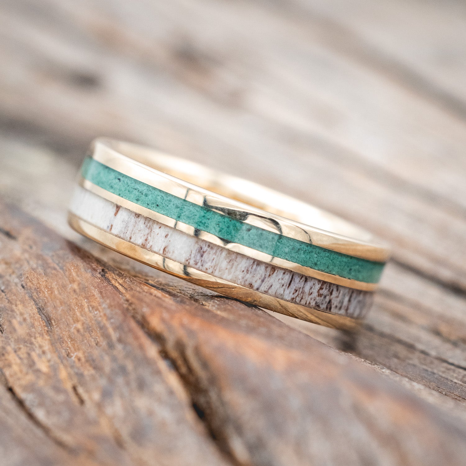 "RAPTOR" - ANTLER & MALACHITE WEDDING BAND-Staghead Designs